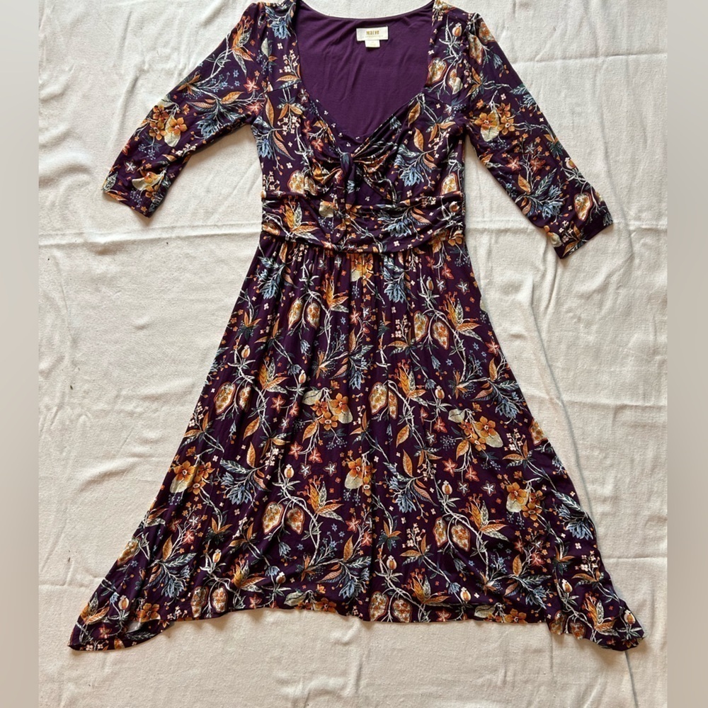 Maeve By Anthropologie Dress; Purple w/ Botanical Pattern; Size S; 3/4 Sleeve